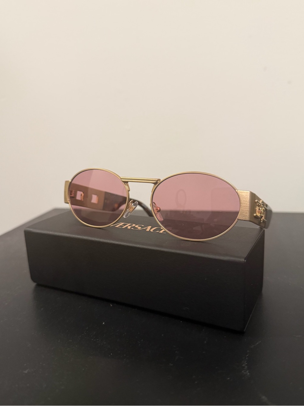 AUTHENTIC Versace Gold Frame Sunglasses with Pink Lenses